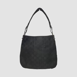 Gucci GG Jacquard Shoulder Bag Black Silver Hardware COA Leather Trim